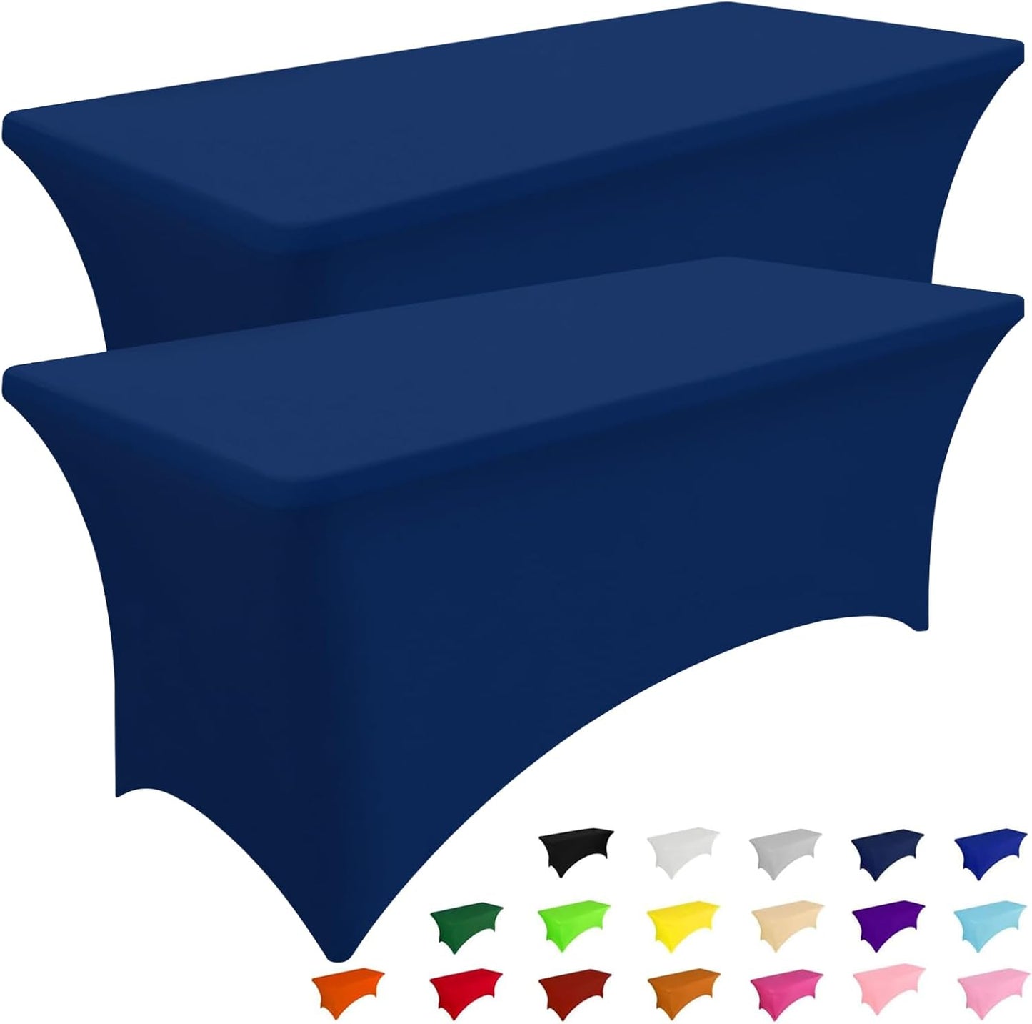 Smiry 2 Pack Spandex Table Cloth 5FT, Elastic Fitted Stretch Tablecloths, Washable and Wrinkle Free Rectangular Patio Table Cover for Outdoor, Wedding, Banquet & Parties (Navy, 60Lx30Wx30H Inch)