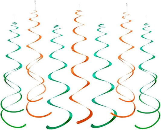 MOWO Orange and Green Foil Swirl Hanging Decoration Streamer for Birthday Graduation Summer Jungle Tropical Theme Party, Pack of 20