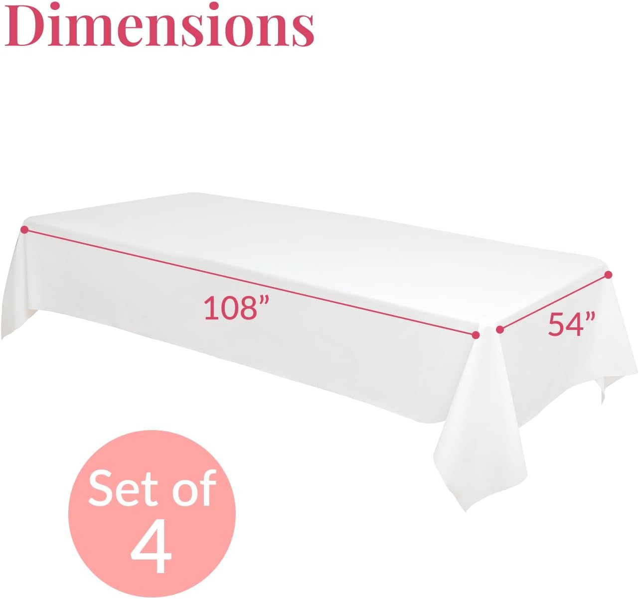 Prestee 4 Pack White Plastic Table Cloth Disposable - 108 x 54 Heavy-Duty Inch Plastic Table Cover - Waterproof White Tablecloth for Weddings, Parties, BBQs and Outdoor Dining Events