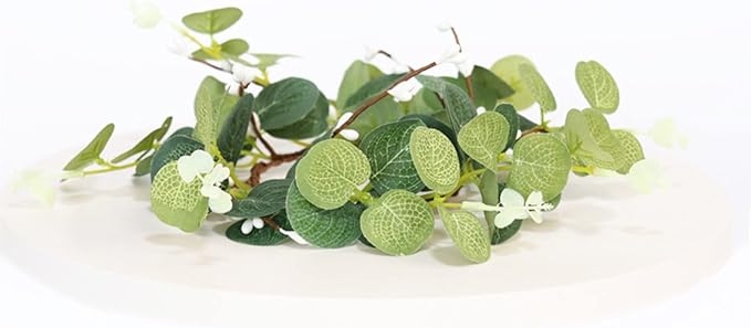 4 Pieces Pillar Candle Rings Wreaths, Artificial Eucalyptus Leaves Wreaths Greenery Candleholders, Rustic Farmhouse Decorative Wreath for Easter Christmas Wedding Party Home Table Door