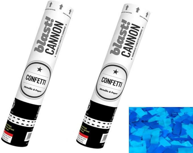 Gender Reveal Cannon Confetti Popper Twin Pack (2pcs), Two Confetti Shooters for Baby Reveal Party (Blue)
