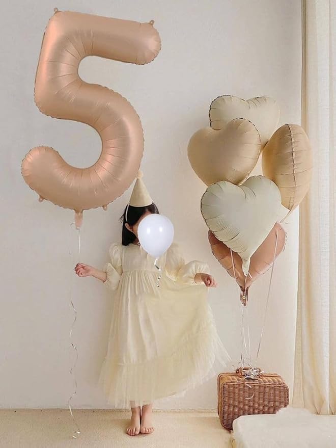 Balloon Numbers 40 Inch 5 Ballon for 5th Birthday Decorations, 15 25 35 50 Big Light Brown Number Balloons for Wedding Photo Shoot Party Decor