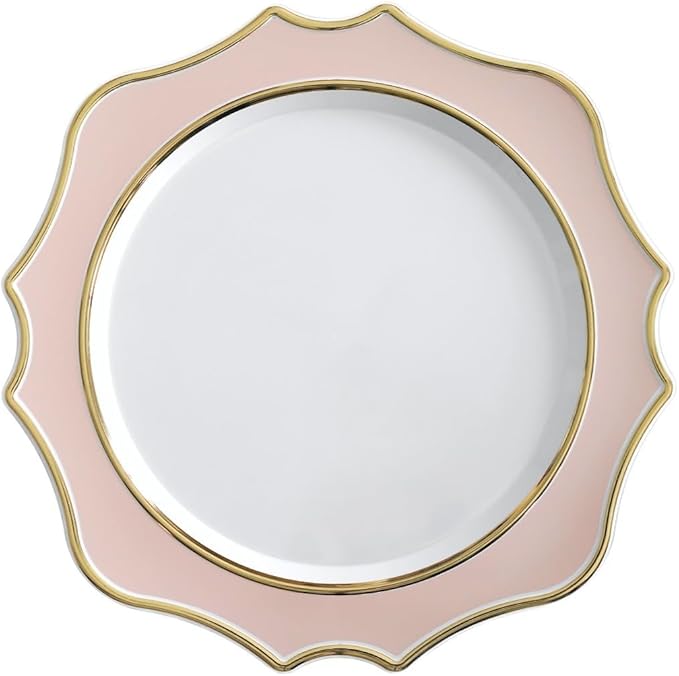 " OCCASIONS " 40 Pieces 13.25'' Scalloped Disposable/Reusable Plastic Charger Plates for Wedding, (Scalloped Imperial Blush & Gold)