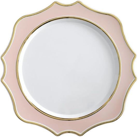 " OCCASIONS " 40 Pieces 13.25'' Scalloped Disposable/Reusable Plastic Charger Plates for Wedding, (Scalloped Imperial Blush & Gold)