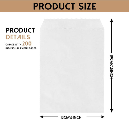 NICOHACU 200 Pack 5x7.5IN White Kraft Paper Bags, Mini Paper Bags, Gift Cards, Gift Candy, Cookies, Donuts, Party Favors, Sandwiches, Jewelry, Snack Bags, Flat Gift Bags, Envelopes,Tableware Bags