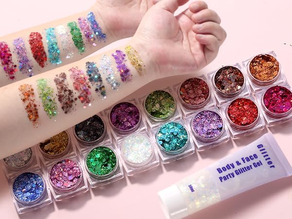 WSYUB Body Glitter, Face Glitter, Makeup Festival Mermaid Glitters, Sparkly Chunky Hair Glitter