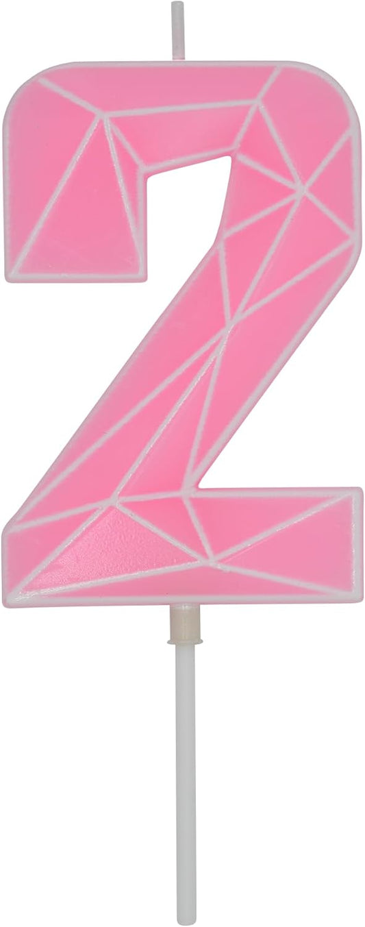 DERVENTA Birthday Candle Big Number 3D Macaron Pink 3.7 inch Party Celebration Anniversary Decoration Cake Topper 1 Piece (Number 2 Macaron Pink)