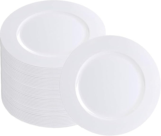 PARTY BARGAINS 13-Inch Charger Plates - 48 Pack, White, Heavy-Duty Disposable Chargers for Elegant Dining - Ideal for Weddings and Formal Events