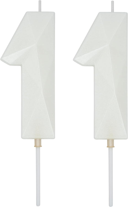 DERVENTA Large Birthday Candle Number 3D White 3.7 inch Party Celebration Anniversary Decoration Cake Topper 1 Piece (Number 11 White)
