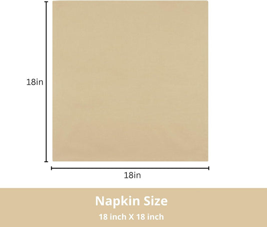 PurpleEssences Set of 6 Cloth Dinner Napkins 100% Cotton 18x18 Inch - Soft Durable Washable - Ideal for Farmhouse Party Fall Thanksgiving - Perfect Everyday Use Table Linen - Beige