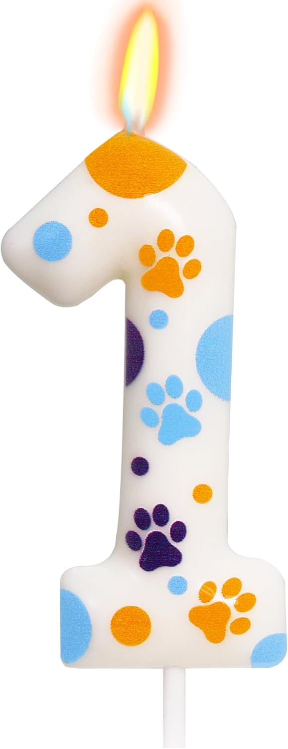 Blue Dog Paw Themed Birthday Candles, Number 1 Blue Dog Birthday Party Supplies, 2.76 inch Cake Topper Decorations, Birthday Decorations for Kids (Number 1)