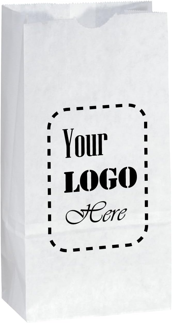 Flexicore Packaging Custom Printed White SOS Popcorn Paper Bags(10 to 1,000 QTY) (White, 6.25"x3.875"x12.5")