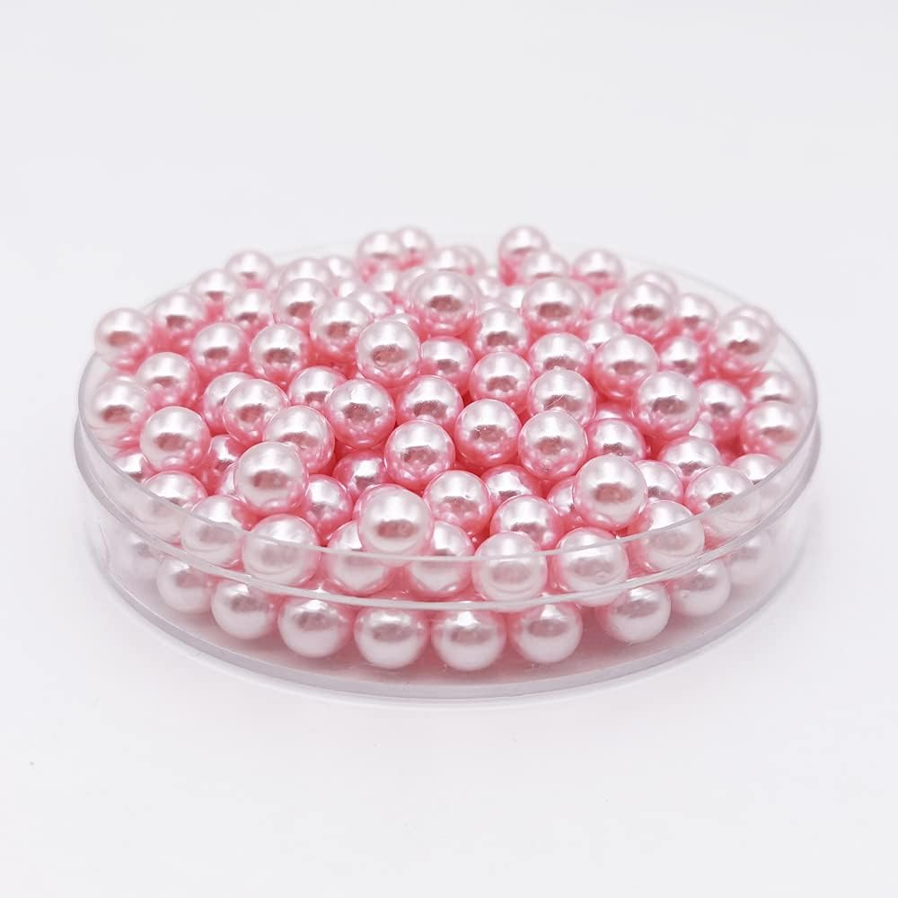INSPIRELLE 1100pcs Pink Undrilled ABS Art Faux Pearls for Vase Fillers, 8mm No Hole Makeup Beads to Hold Lipstick Eyeliner, Imitation Round Pearl Beads for Table Scatter Home Wedding Decoration
