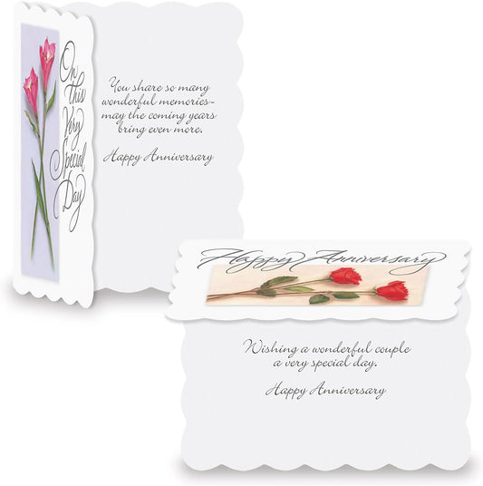 Scalloped Anniversary Wishes Cards - Set of 8 (4 designs), Large 5" x 7" Wedding Anniversary Cards with White Envelopes