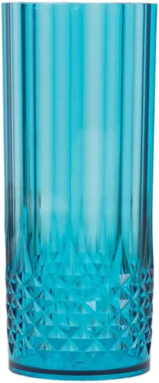 Efavormart 6 Pack Ocean Blue Crystal Cut Reusable Plastic Highball Drink Glasses, Shatterproof Tall Cocktail Tumbler Cups - 14oz