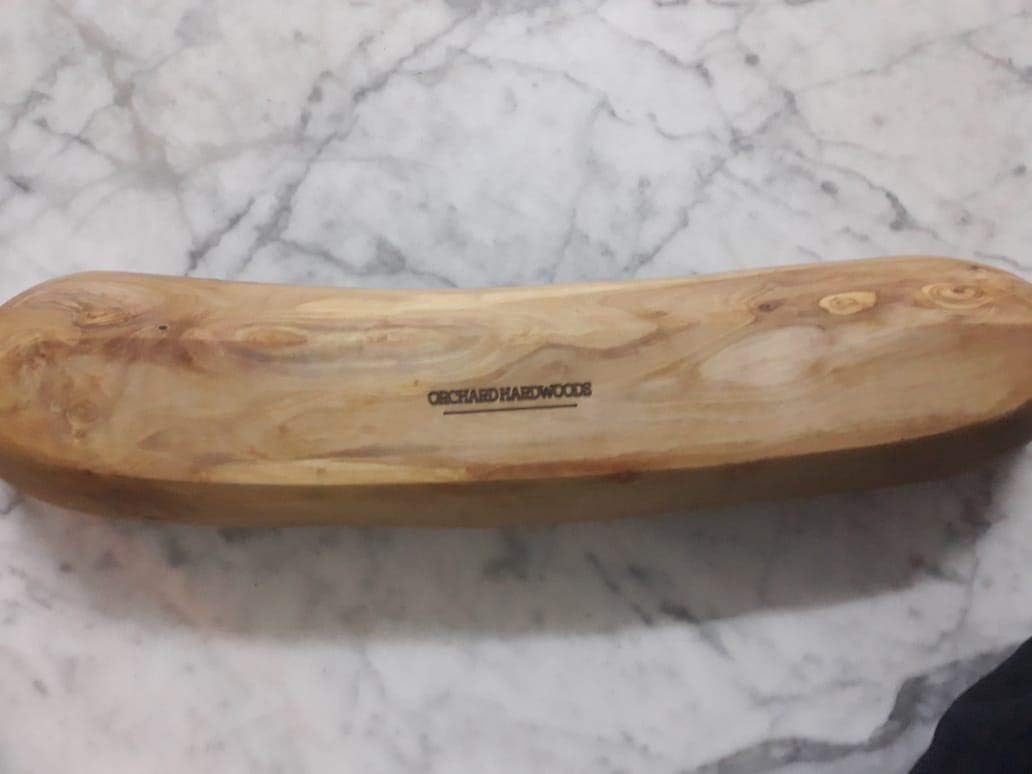 18-20" Rustic Olive Wood Bread Basket- Long Oval Dough Bowl Live Bark Edge. Artisan Serving Piece: Baguettes, Italian Bread, Food. In Med 14"/Lg 18" (Large 18-20x3-4x3)