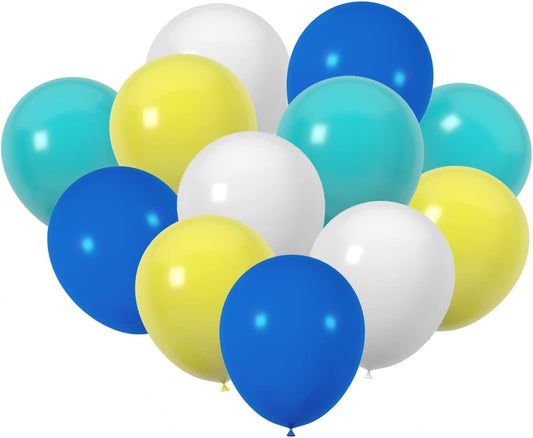 60 pcs 12 Inch Royal Blue White Teal Yellow Latex Balloons, For Birthday, Wedding, Baby Shower, Party Balloons Decorations