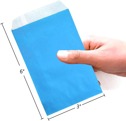 AZOWA Blue Paper Treat Bags 6 x 3 Paper Blue Candy Bags for Candy Buffet (100 CT, 6 x 3 IN)