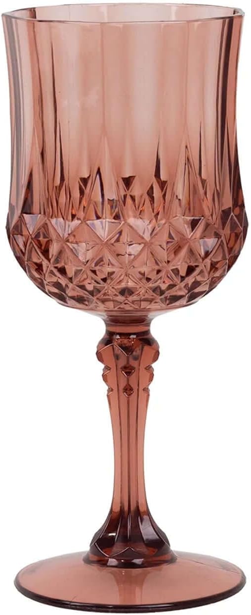 Efavormart 6-Pack Plastic Wine Glasses 8oz, Dusty Rose - Crystal Cut Shatterproof Cocktail Goblets Drinking Glasses