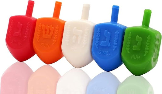 25-Pack Hanukkah Dreidels Multicolor Plastic Chanuka Draydels with English Transliteration, Includes Dreidel Game Instruction Cards 25-Pack