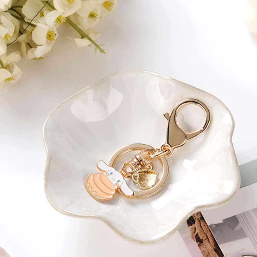 2PCS White Lotus Leaf Shape Ring Holder Dish, Small Key Bowl, Ceramic Trinket Tray Jewelry Dish Organizing Necklace Earrings for Mom Friend Sister, All Jewelries Are NOT Included, White.