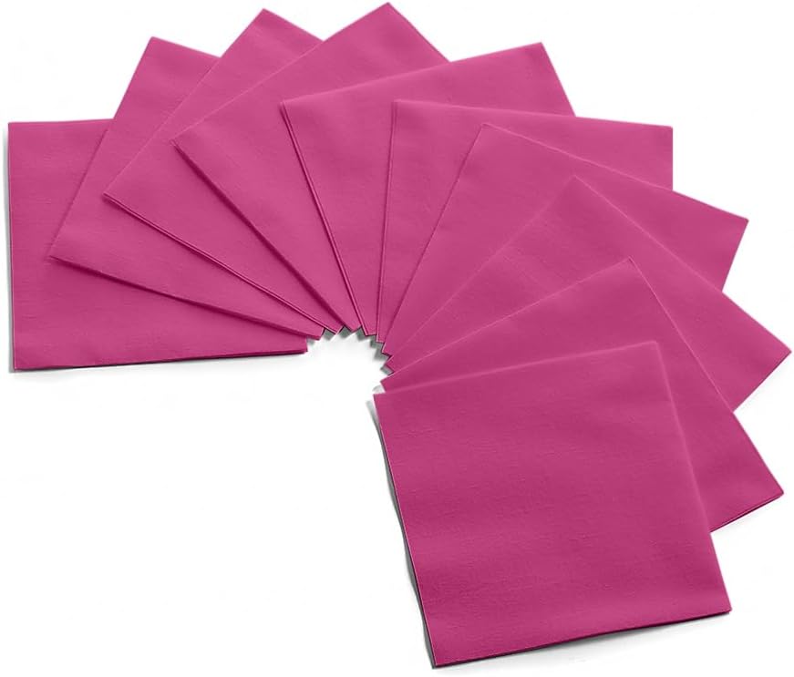 Disposable Fuschsia Cocktail Napkins Paper - 4" x 4" High-End Linen-Like Beverage Party Square Paper Napkin Pack for Bar, Cafe, Restaurant, Christmas, Birthday, Wedding, Baby Shower - 100 Count