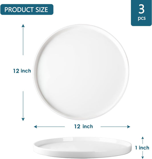 12" Ceramic Serving Trays, 3 Packs Round Serving Platters, Platters for Serving Food, Appetizer, Charcuterie, Snack, Dessert, Serving Dishes, Serving Trays for Entertaining, White