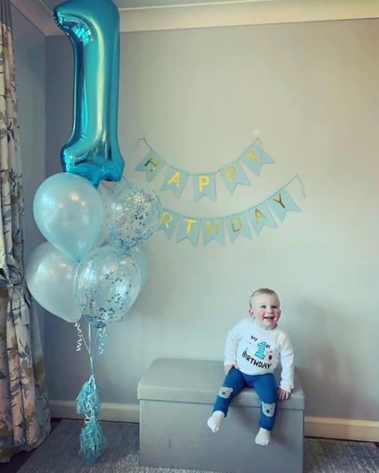 Number Balloons 1, 40 Inch One Balloons for 1st Birthday Girl Boy 1 11 21 Party Decorations Baby Shower Photo Shoot, Pastel Blue 1 Balloon