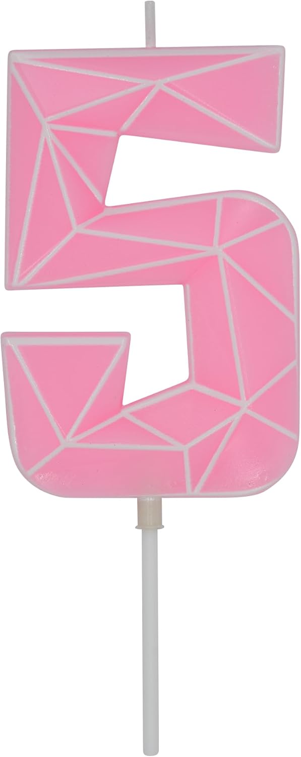 DERVENTA Birthday Candle Big Number 3D Macaron Pink 3.7 inch Party Celebration Anniversary Decoration Cake Topper 1 Piece (Number 5 Macaron Pink)