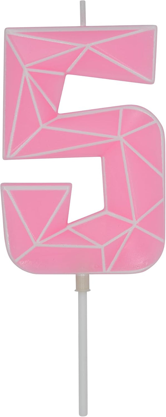 DERVENTA Birthday Candle Big Number 3D Macaron Pink 3.7 inch Party Celebration Anniversary Decoration Cake Topper 1 Piece (Number 5 Macaron Pink)