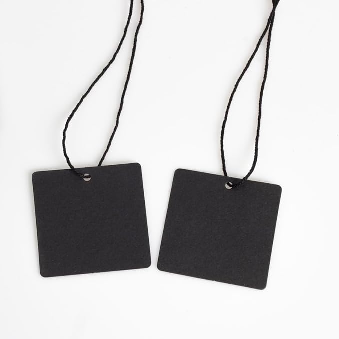 200PCS Paper Gift Tags with Free 200PCS Black Cotton Strings,Blank hangtags for DIY Arts and Crafts Wedding Holiday Present(Black)