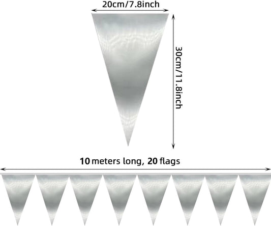 40M/130FT Silver Triangle Pennant Banner Flag Metallic Fabric Bunting Garland for Christmas Graduation Wedding Engagement Anniversary Bachelorette Birthday Bridal Shower Valentines Hen Party Supplies