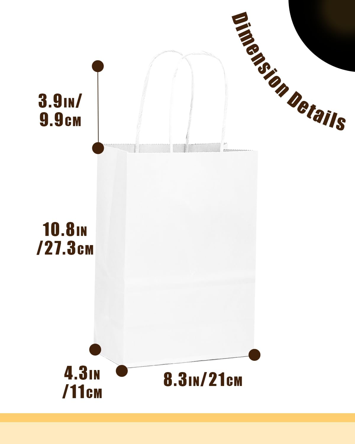 qiqee 200-Packs White Paper Gift Bags with Handles Bulk 10.6"x8.3"x4.3" Medium Size Paper Bags Multiple Uses