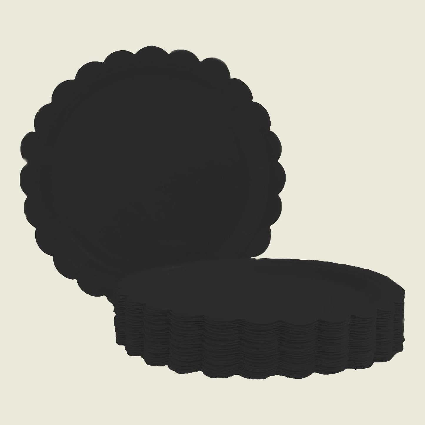 BEFORYOU 50PCS Scalloped Disposable Paper Plates Dessert Cake Party Plates for Baby Shower, Wedding,Bridal Shower Birthday Party Supplies (Black, 7IN)