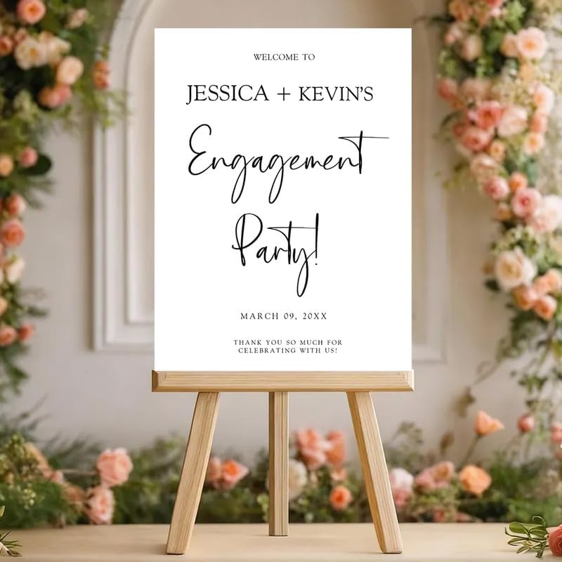 Simple & Stylish "Engagement Party!" Welcome Sign - Modern Calligraphy Couples Sign with Custom Date