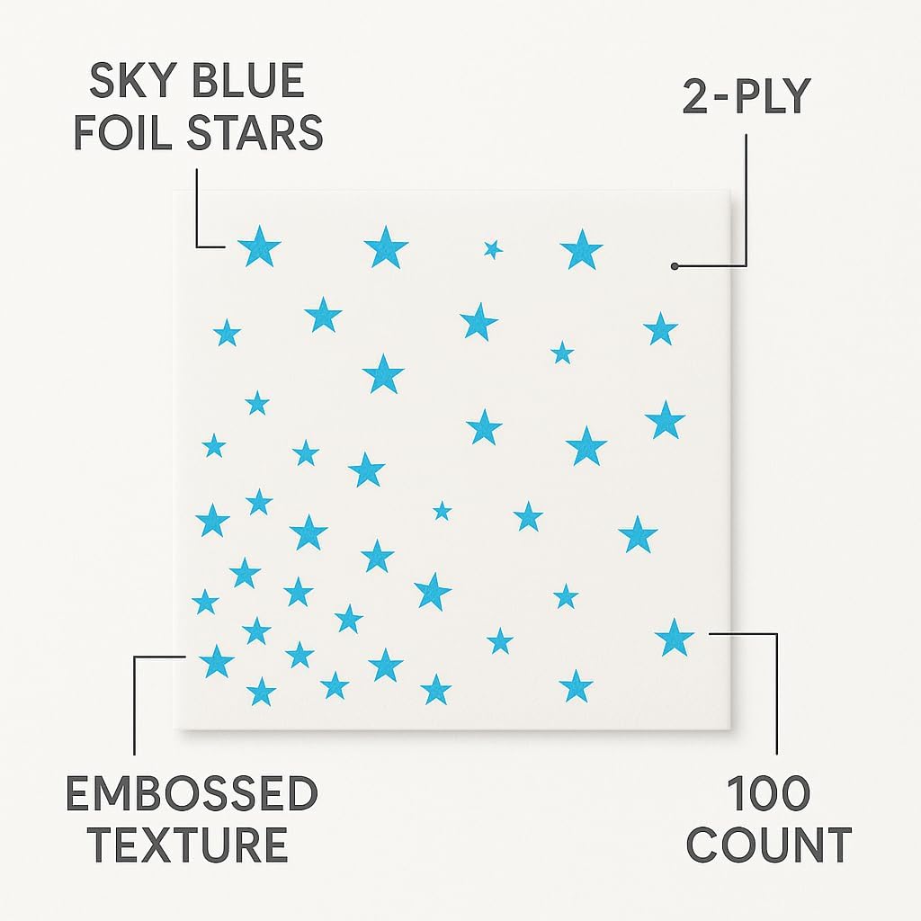 Elegant 100-Pack White Cocktail Napkins with Blue Foil stars- 2-ply Disposale Party Napkins for Weddings, Bars and Baby Showers