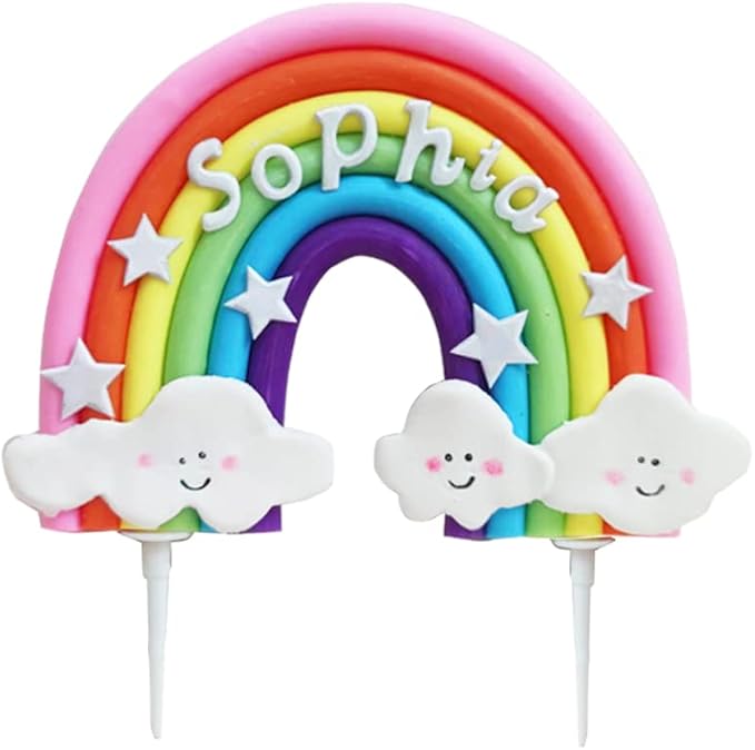 Personalized Rainbow Cake Topper Smiling Could with DIY Name for Boys Girls Birthday Baby Shower