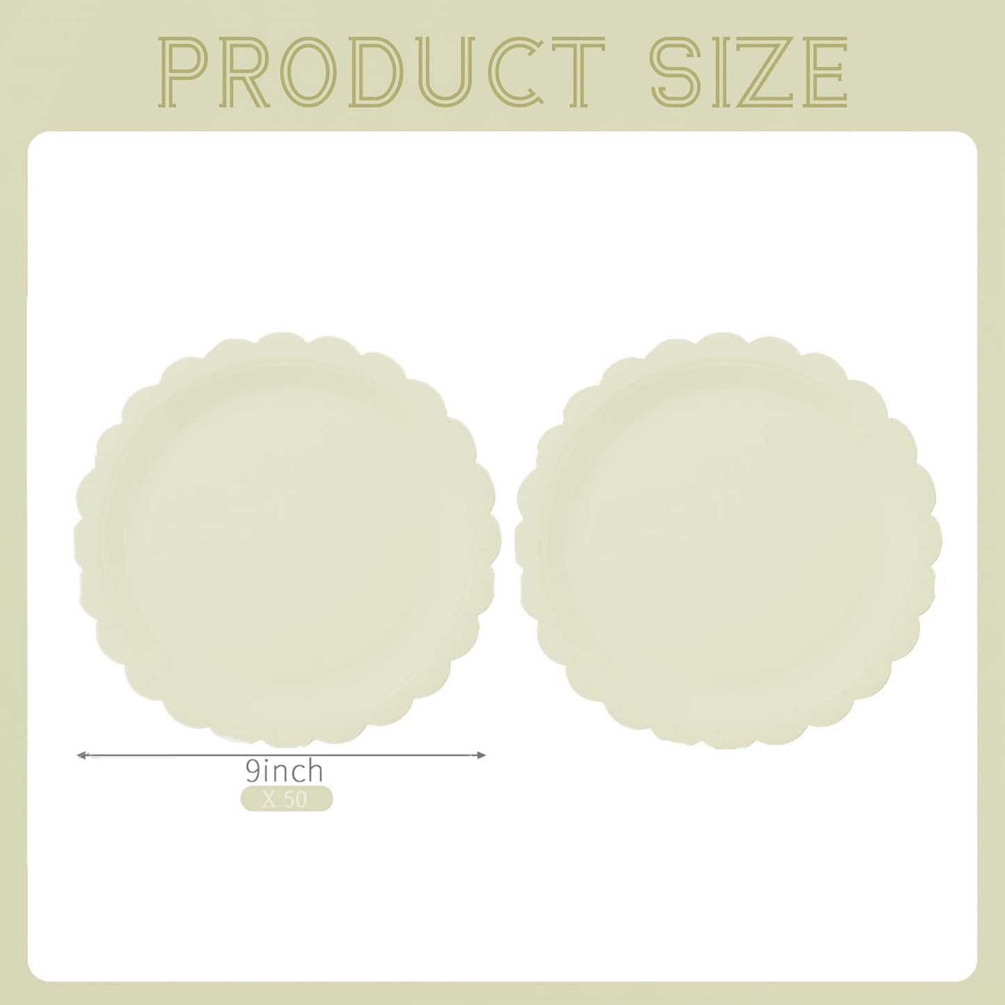 BEFORYOU 50PCS Scalloped Disposable Paper Plates 9IN Dessert Cake Party Plates for Baby Shower, Wedding,Bridal Shower Birthday Party Supplies (Milky-White, 9IN)