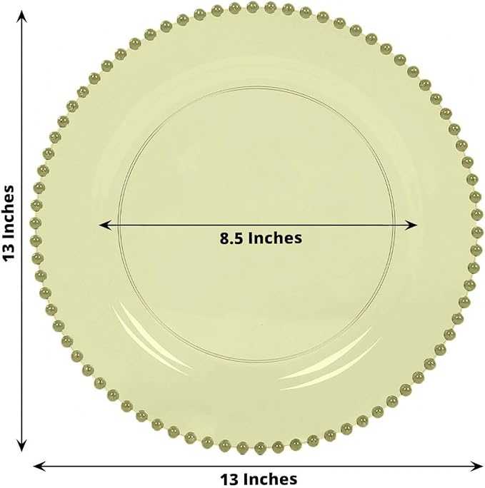 Efavormart 10-Pack Economy Plastic Charger Plates 13" Round Transparent Dusty Sage Green with Beaded Rim - Stylish Dinner Party Serving Plates