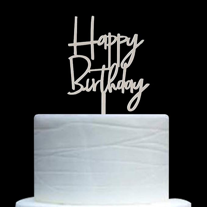 Happy Birthday Cake Topper for Birthday Party Decorations (Mirror Silver Acrylic)
