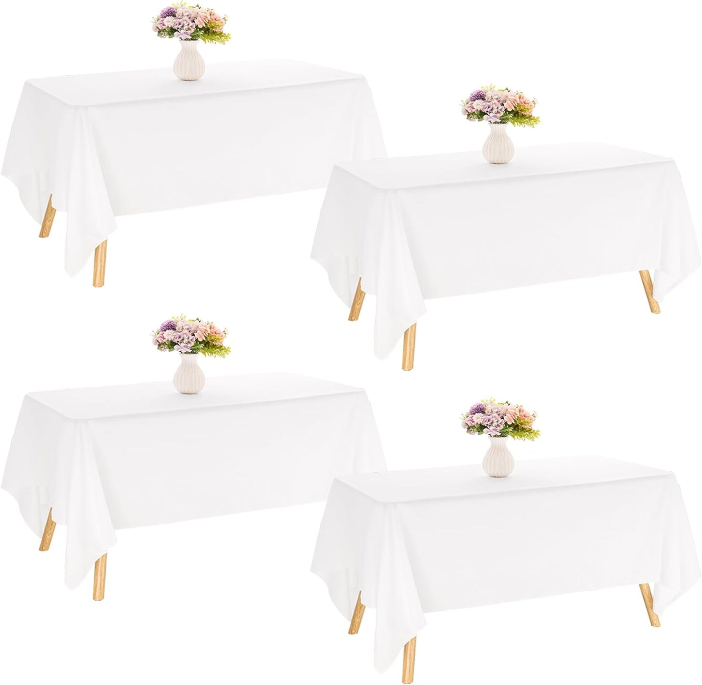 4 Pack Rectangle Tablecloth 90x156Inch White Polyester Table Cover for Wedding Dining Table Buffet Parties Banquet Decoration（White）