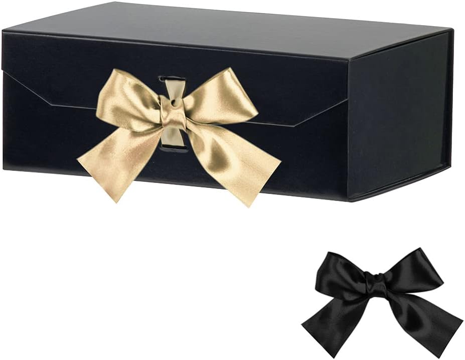 Black Gift Boxes with Lid, 12x8x4.5 Inches, Large Gift Boxes with Ribbon, Birthday Gift Boxes, Bridesmaid Proposal Boxes, Gift Boxes for Women shoes (Glossy Black)