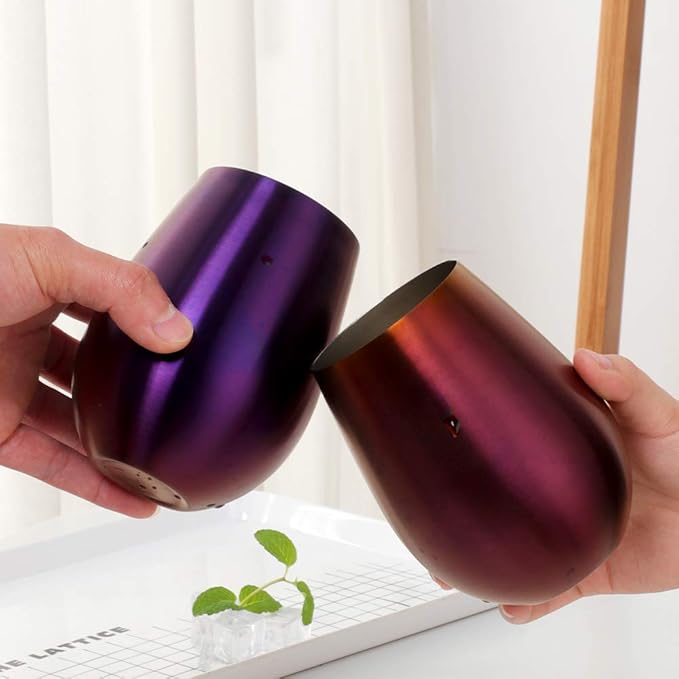 Buyer Star 304 Stainless Steel Wine Glasses Set of 4 - Large 17 oz Outdoor Stemless Wine Tumblers - 100% Unbreakable & Stemless Metal Drinking Cups for Home and Outdoors (Purple, Set of 4)