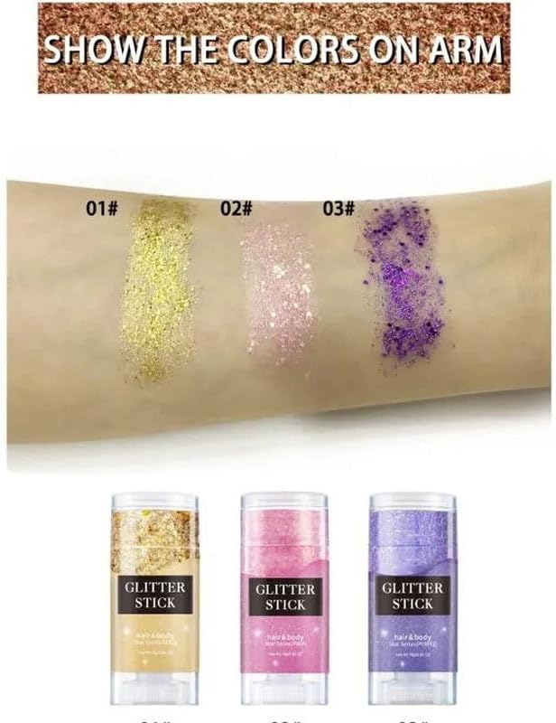 Face and Body Glitter Stick, Sparkly Chunky Hair Glitter Makeup, Holographic Sparkling Neon Outfit Singer Concert Music Rave Festival Party Accessories Glitter Gel. (Red & White & Green)