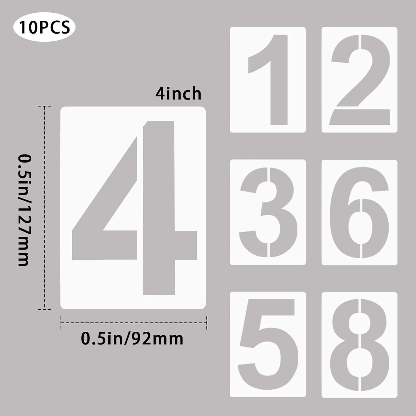 4 Inch Plastic Number Stencils Kit 0-9 – Reusable Address & Digital Number Painting Templates for Cake, Mailbox, Road, Parking Lot, Door, Truck Signs