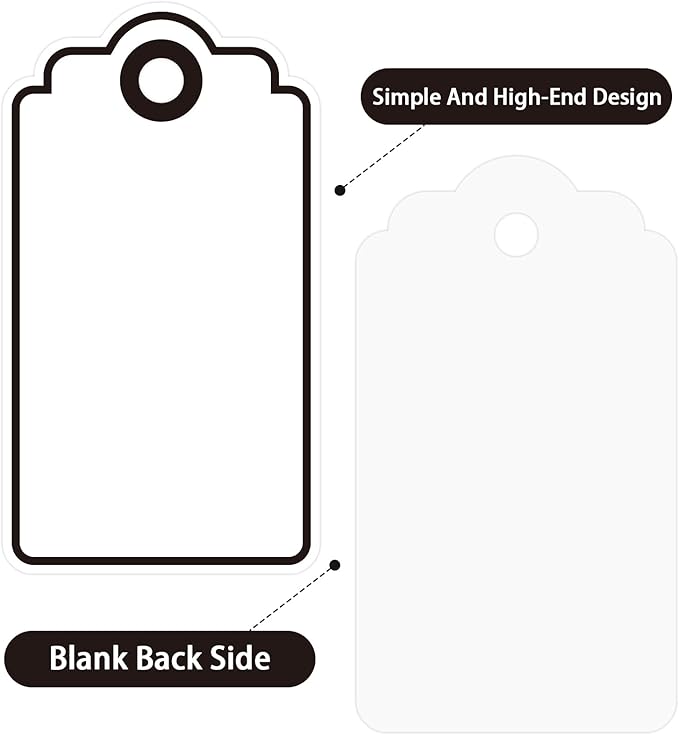 Anwyll Gift Tags with String - 100Pcs Black Gift Bag Tags Personalized White Blank Hanging Paper Label Tag for Baby Shower Birthday Party Wedding Christmas Favor Present