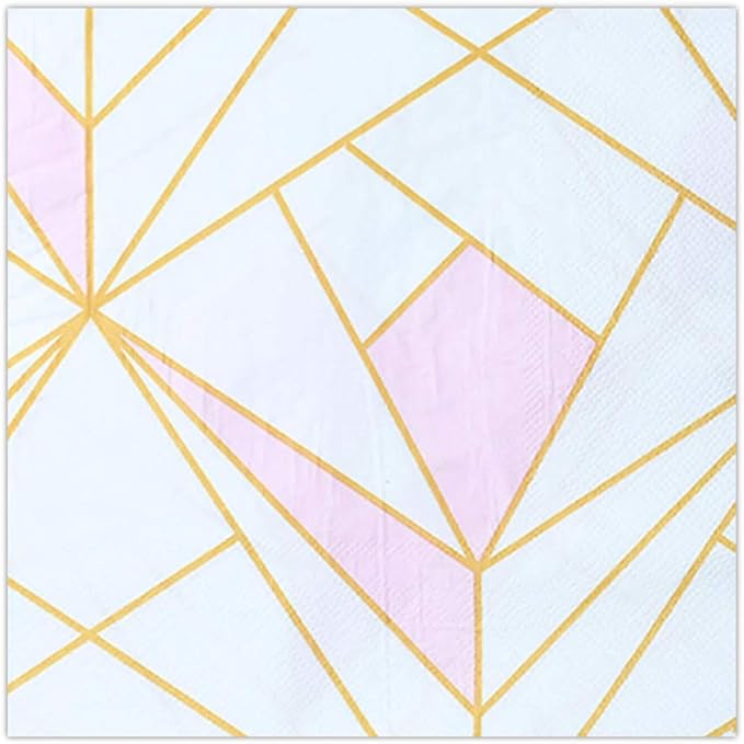 SOLAS Pink and Gold Paper Napkins | 20 Pack Light Pink Cocktail Napkins | 2 Ply 6 1/2' (16.5 cm) Square Beautifully Designed Pink Paper Napkins for Parties | Fun & Colorful Paper Napkins Light Pink
