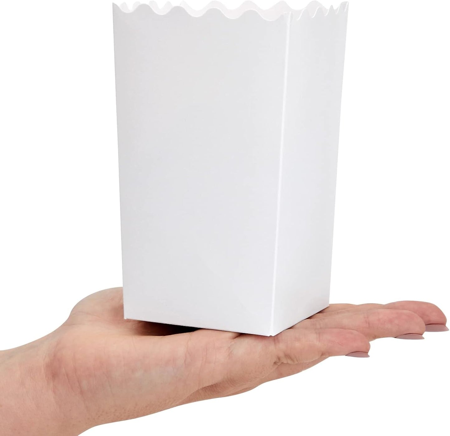 BLUE PANDA Popcorn Boxes for Party - 100 Pack, White, 3.3 x 5.5 x 3.5 In - White Popcorn Boxes for Movie Night