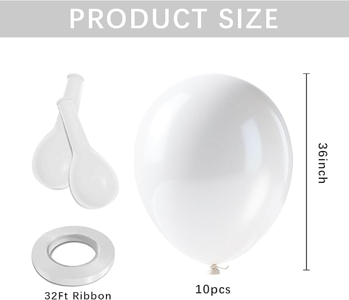 10Pcs Giant White Balloons, 36 Inch Big Wedding Ballons, globos blancos, Matte Latex Balloon as White Party Decorations for Birthday, Baby Shower, Engagement, 4th of July, Gender Reveal, Bachelorette