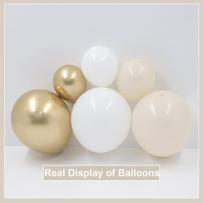 White Sand Gold Balloon Garland Arch Kit, 162PCS Neutral White Sand Chrome Gold and White Balloons for Baptism First Communion Boho Wedding Baby Shower Birthday Party Decorations